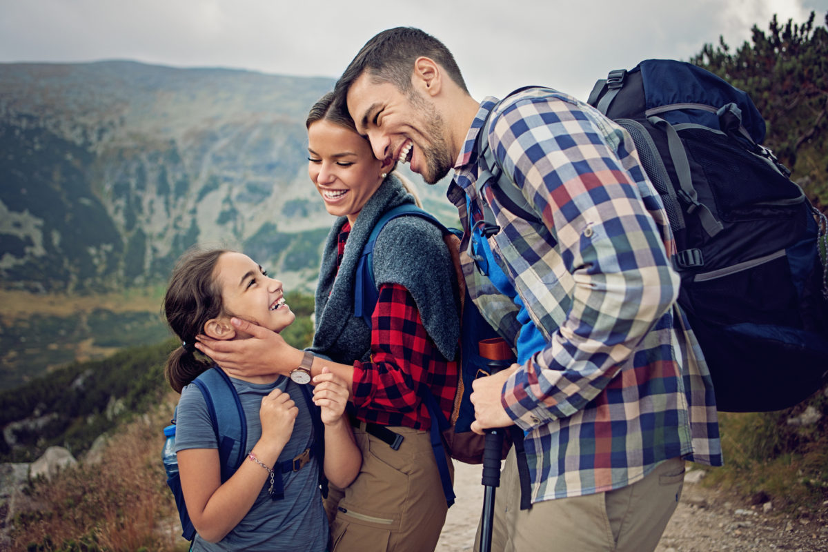 Family hiking together outdoors